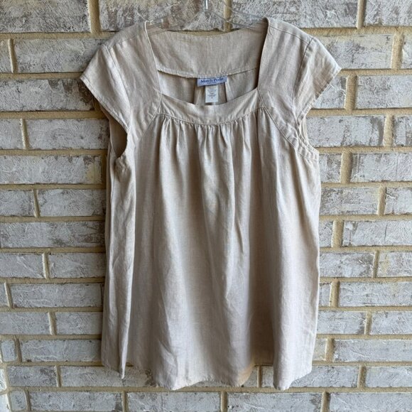 Match Point Tops - Match Point 100% Linen Sleeveless Square Neck Blouse Women's Size M.